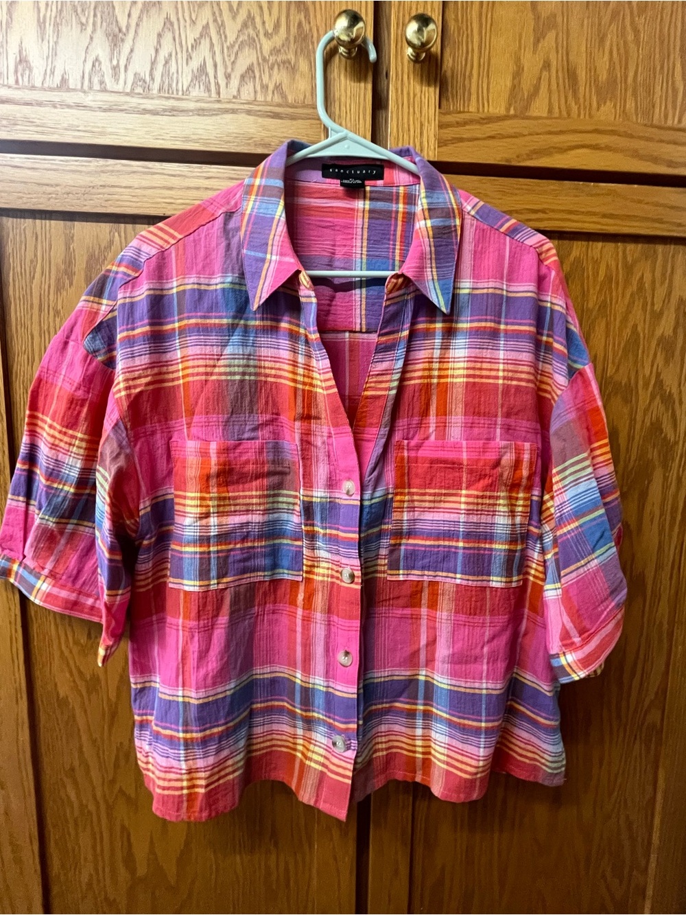Sanctuary Pink Orange Purple Plaid Button-Down Shirt